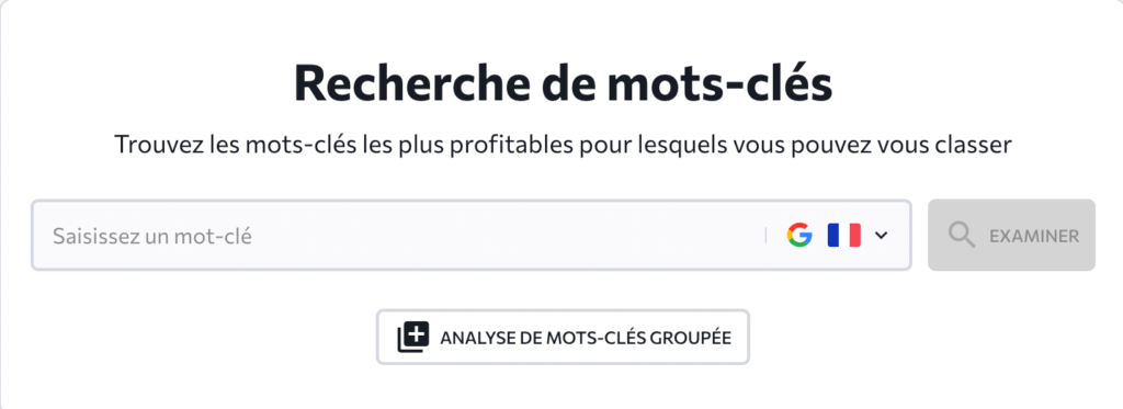 barre de recherche SeRanking pour trouver les bons mots clés